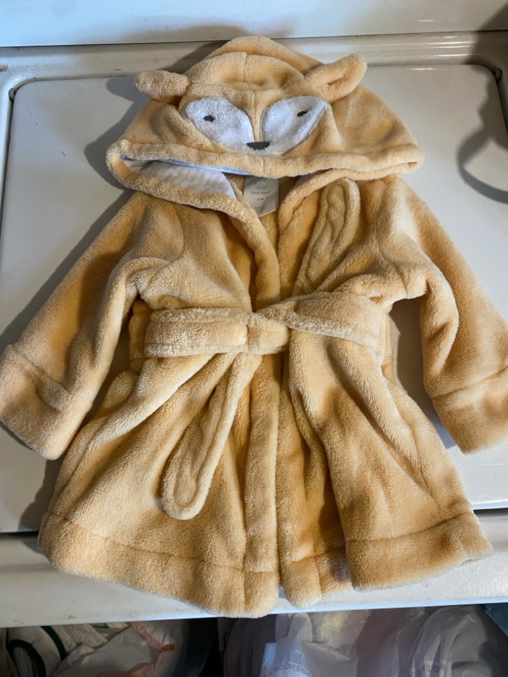 cloud island Plush Hooded Kids Robe in Pale Yellow and White